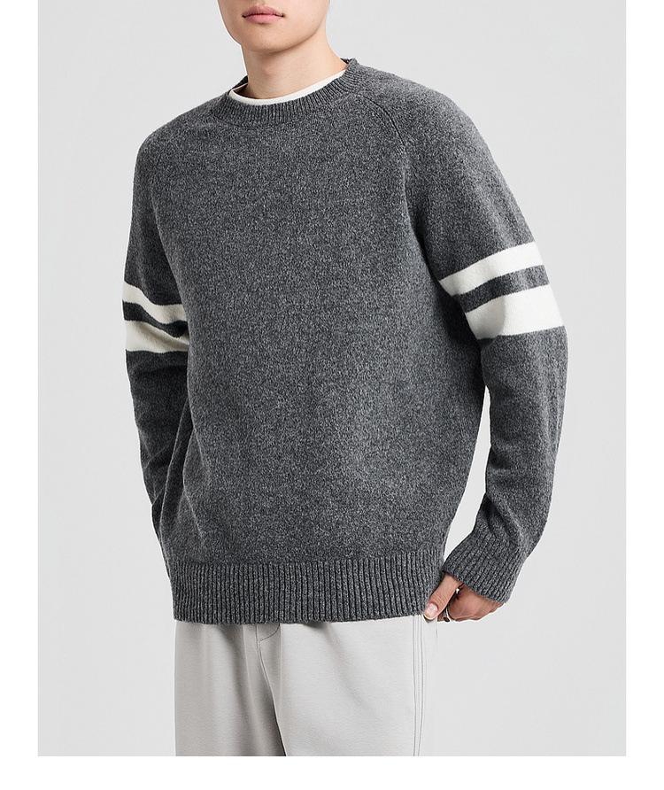 Áo len nam cổ lọ phối sọc tay raglan — Xám hoa đen chi tiết 15