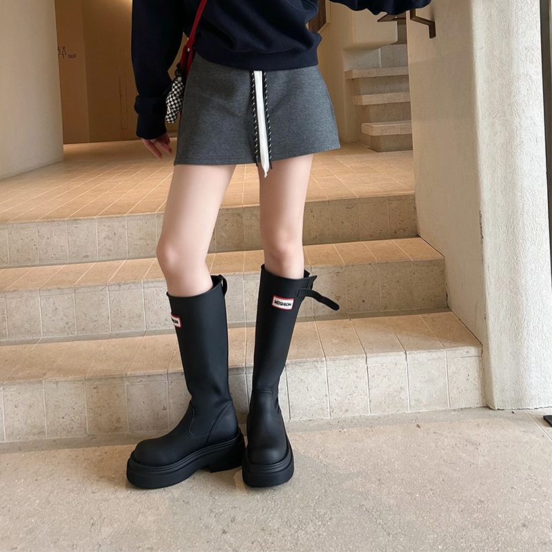 厚底防滑高筒红色雨靴子2025户外露营雨鞋不过膝旅游长筒靴骑士靴|undefined