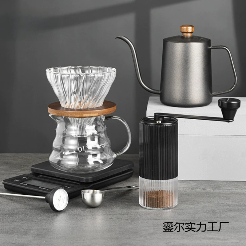 Стеклянная кофейная чашка? Похоже, исходное: "Glass coffee pot, professional set, coffee machine, full set". Перевод: "Стеклянный кофейник, профессиональный набор, кофемашина, полный комплект"