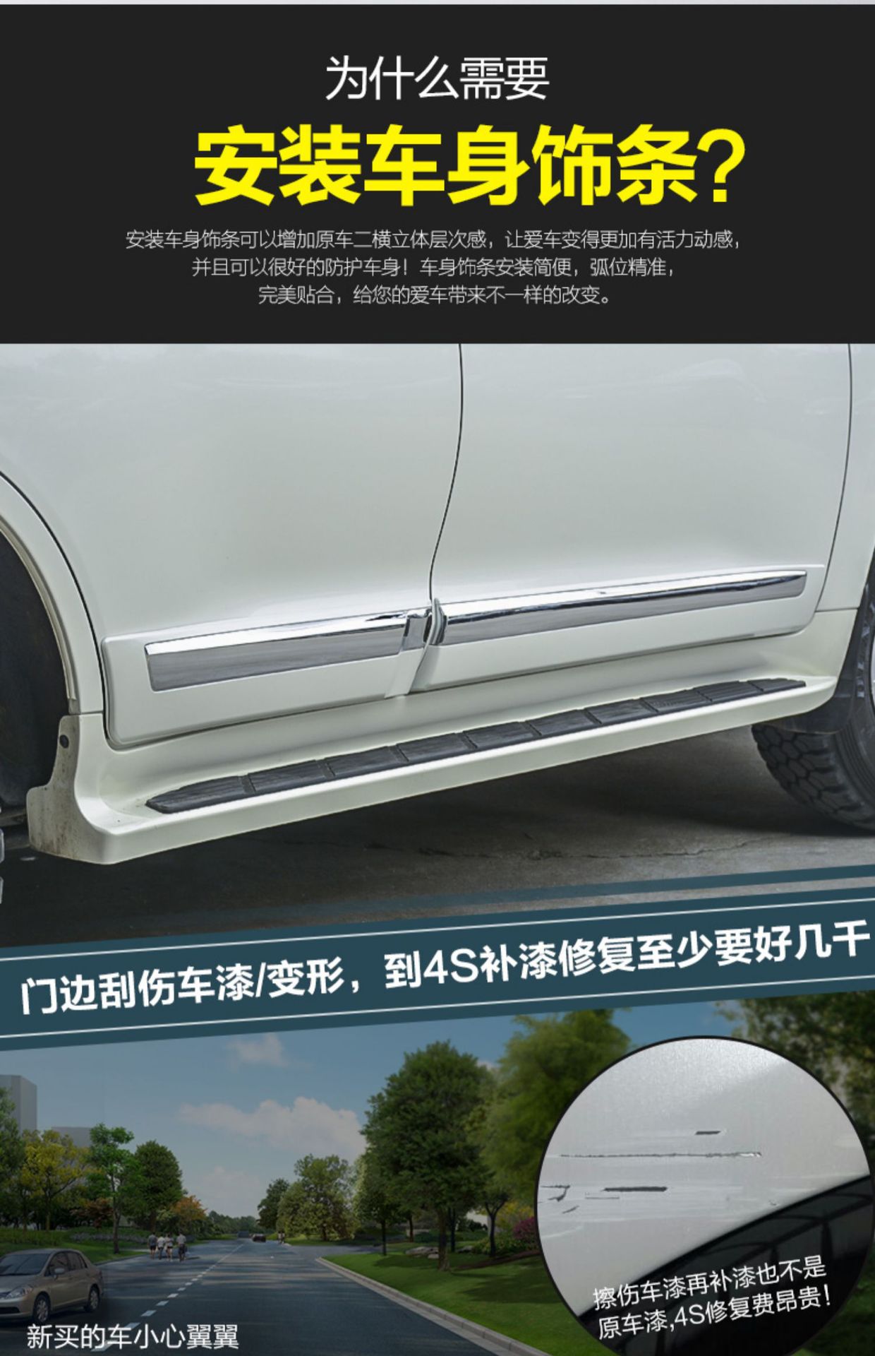 Suitable for Prado overbearing car body trim Toyota landkuroze car door anti-scratch strip pedal bright strip modification