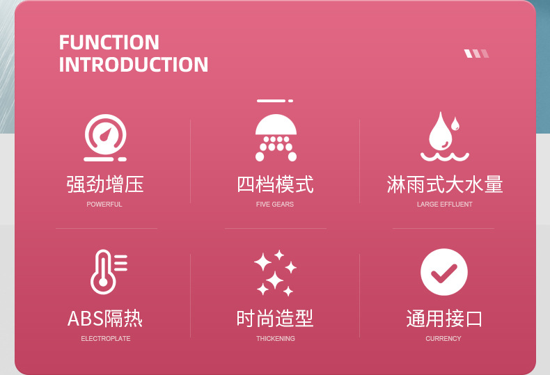Three-speed pressurized showerhead, household shower set, bathroom showerhead, water heater, universal handheld hose set details Picture