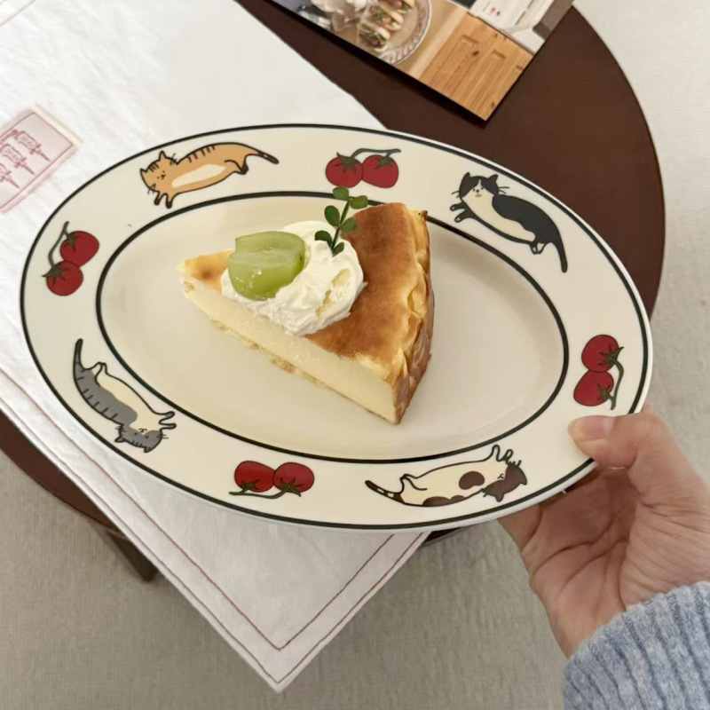 Cute Cat Hand-Painted Illustration Breakfast Plate Dessert Plate Oval Plate Pasta Plate Fruit Plate Salad Plate Cute Cat Hand-Painted Illustration Breakfast Plate Dessert Plate Oval Plate Pasta Plate Fruit Plate Salad Plate