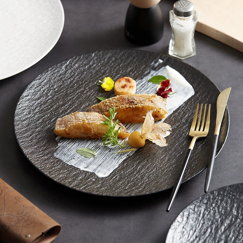 White stone -grained hotel ceramic shallow plate restaurant ritual meal, with steak, net red dessert flat flat plate