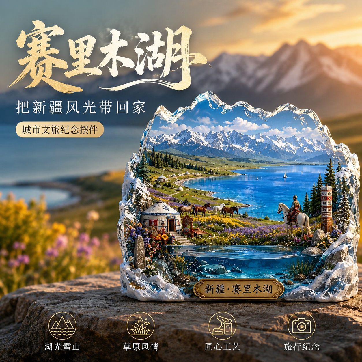 新疆赛里木湖金属磁吸冰箱贴旅游景点周边纪念品伴手礼礼盒文创
