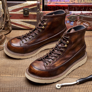 Short face men's boots Martin boots men's work boots British style high-top leather boots trendy retro color matching short boots