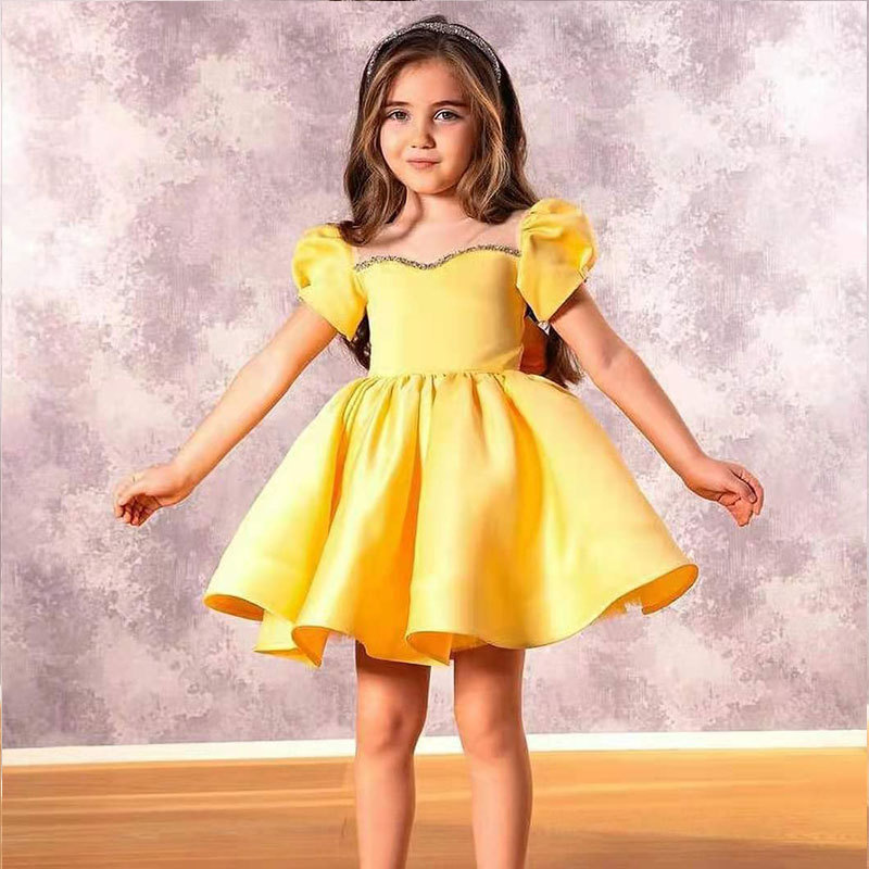 Vestido de cetim para menina estilo coreano com laço_voghion.com