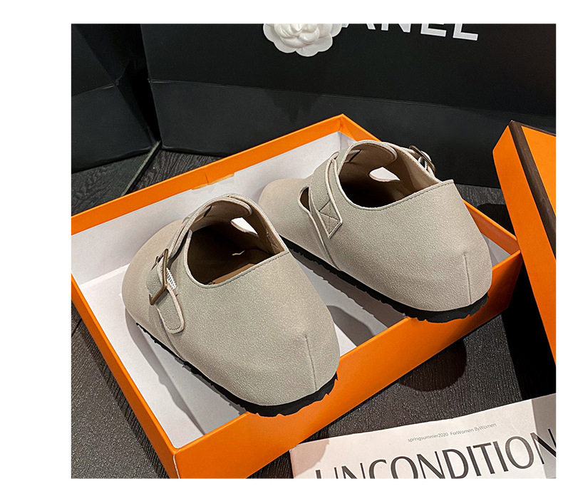 Dép sandal nữ bít mũi da thật quai khóa đế dày kiểu Birkenstock — 261 Màu nâu sẫm (toàn bộ), 261 Xám (toàn bộ), 261 kaki (toàn bộ băng đảng), 265 kaki (nửa kéo) chi tiết 30
