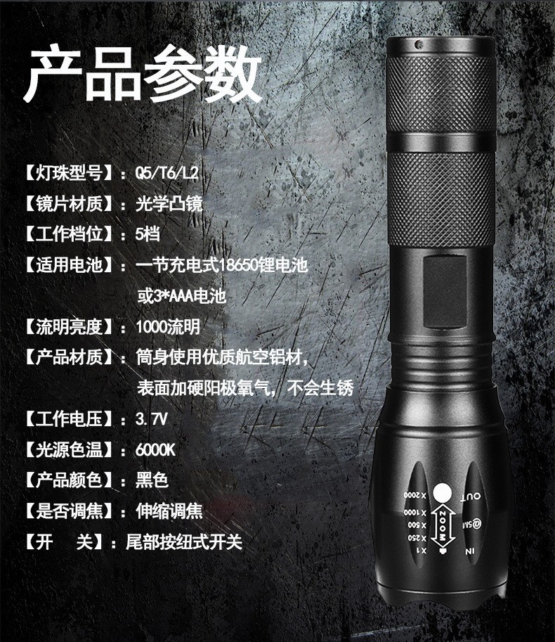 White, yellow and red three-color flashlight LED aluminum alloy telescopic zoom four-color photography special, yellow and orange light multiple colors available pic 4