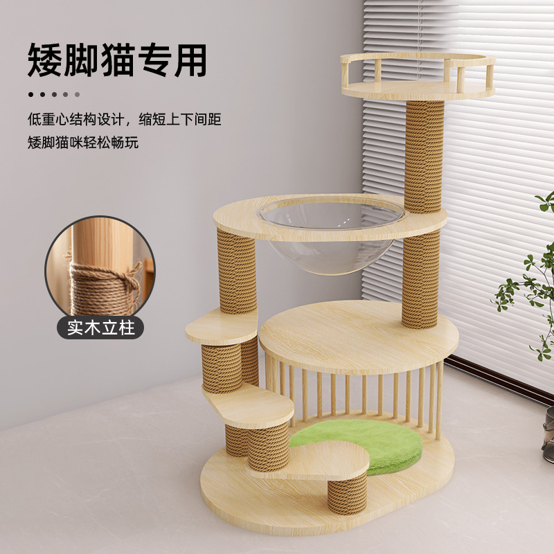 Dwarf Cat Climbing Rack Solid Wood Small Low-rise Kitten Special Cat Climbing Rack for Small Apartment