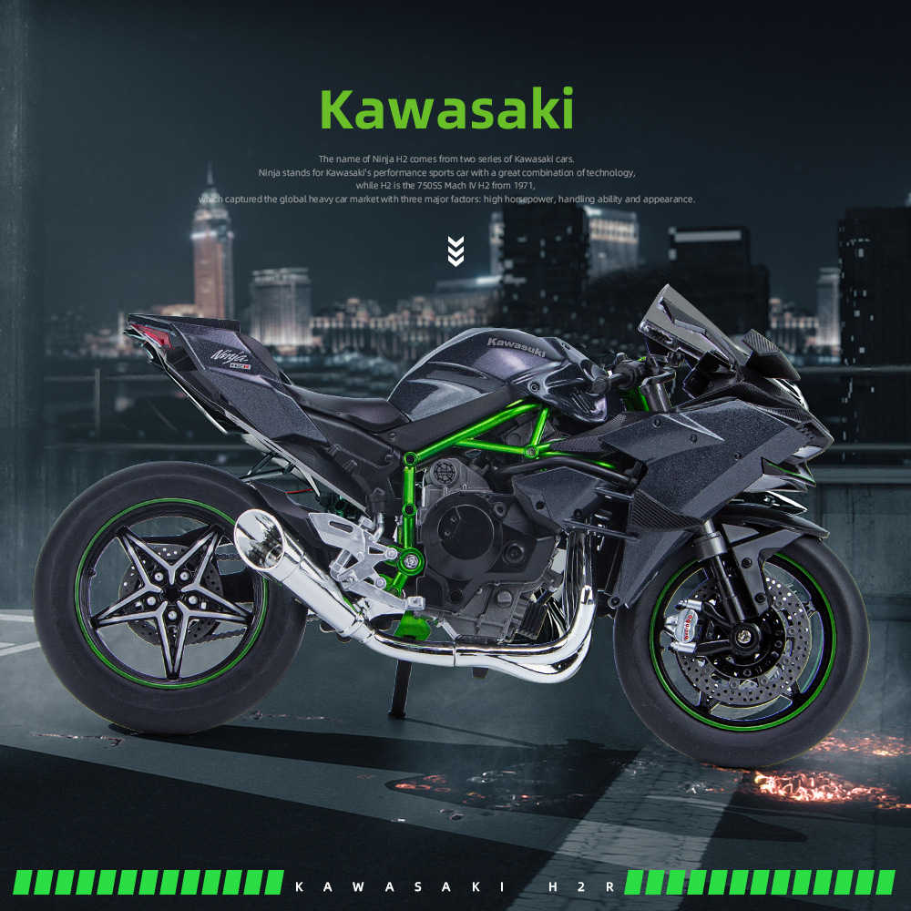 Modelo de motocicleta Chuanqi H2R 1:9 con articulación en la rueda delantera, efectos de sonido y luz, adorno de motocicleta de aleación realista para coleccionistas.