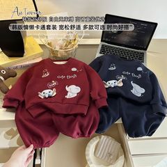 儿童两种色立体玩偶长袖套装潮童时髦运动服俩件装男女童圆领百搭