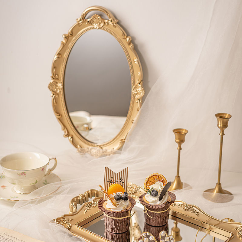 French retro vintage court embossed golden alien mirror makeup…