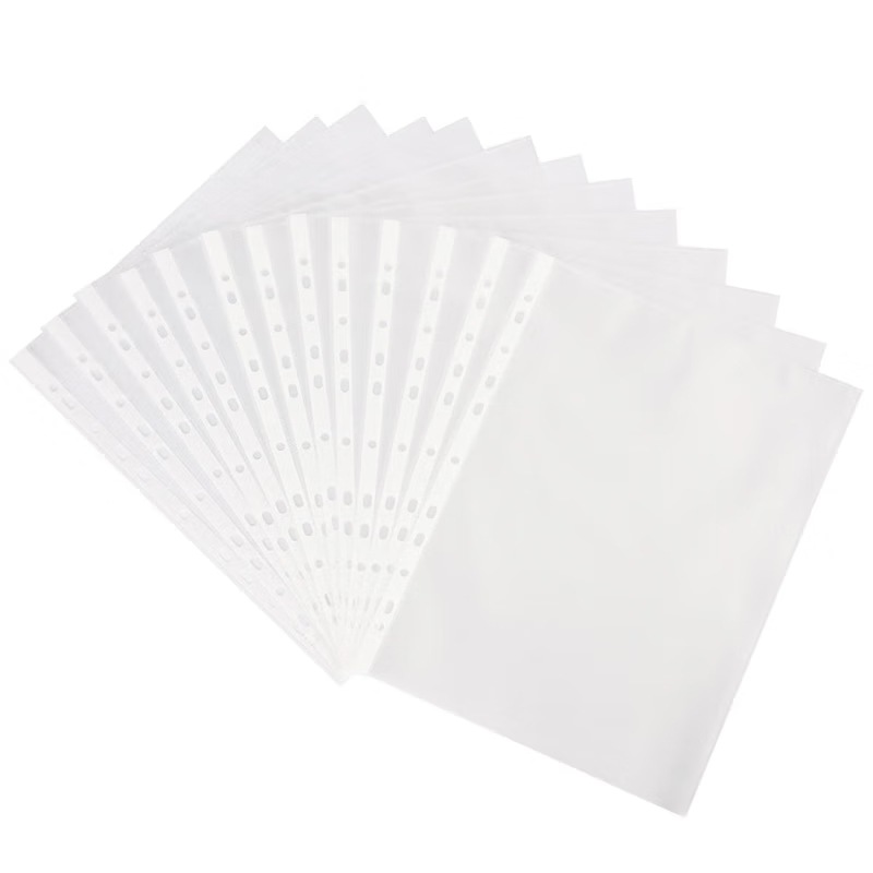 Bolsas transparentes para documentos Deli, bolsas para archivos, bolsas para páginas interiores, bolsas para mensajería, bolsas con 11 orificios para encuadernación, bolsas de protección para documentos.