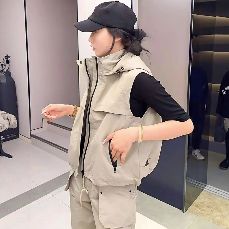 European-Style Workwear Hooded Vest for Women 2025 Autumn New Petite Casual Vest Fashion Sleeveless Trendy