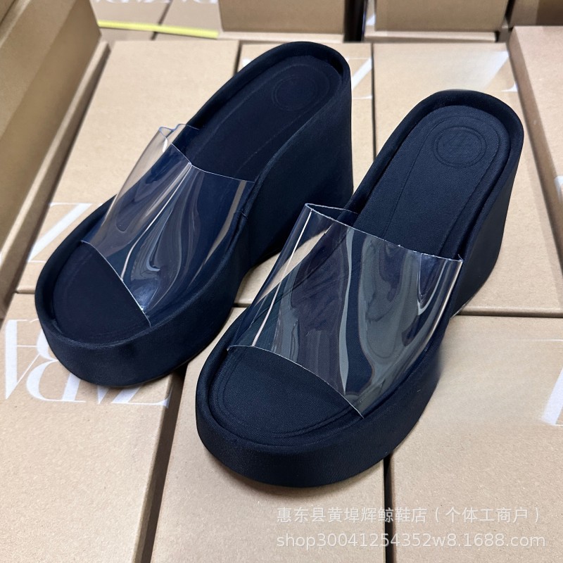 Za Spanish Waterproof Platform Thick-Soled Women's Shoes with Transparent Strap and Backless Design, Suitable for Beach Wear, Height-Increasing Thick Sole