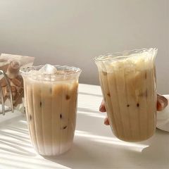 ストライプガラス透明レトロ単層カップアイスラテコーヒー冷たいドリンクカップ高ホウケイ酸ガラス水カップ