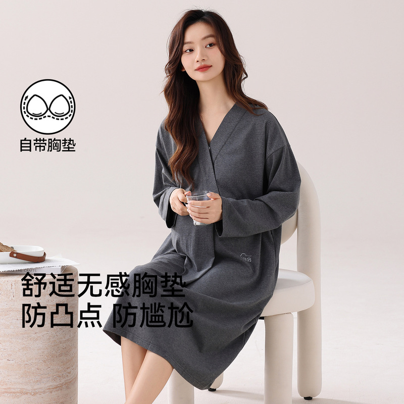 Maternity Nightgown with Breast Pads, Spring and Autumn Pure Cotton Nursing Pajamas, Postpartum Maternity Wear, Long-Sleeve Delivery Room Dress for Pregnant Women Maternity Nightgown with Breast Pads, Spring and Autumn Pure Cotton Nursing Pajamas, Postpartum Maternity Wear, Long-Sleeve Delivery Room Dress for Pregnant Women