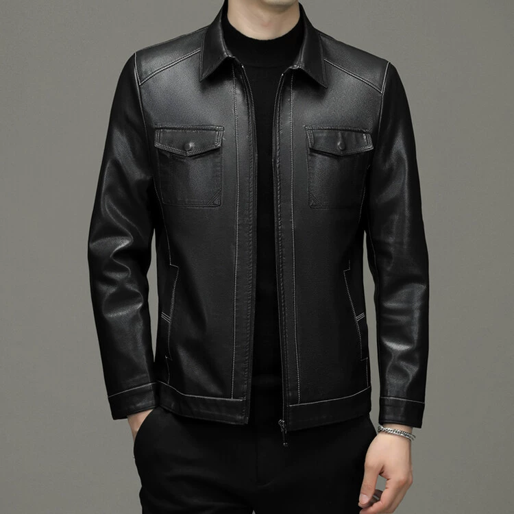 Demi-season thin warm jacket, genuine leather