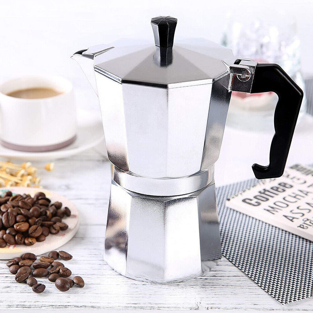 Transfronterizo en stock creativo italiano portátil hogar cafetera de aluminio octogonal café mocha olla al por mayor