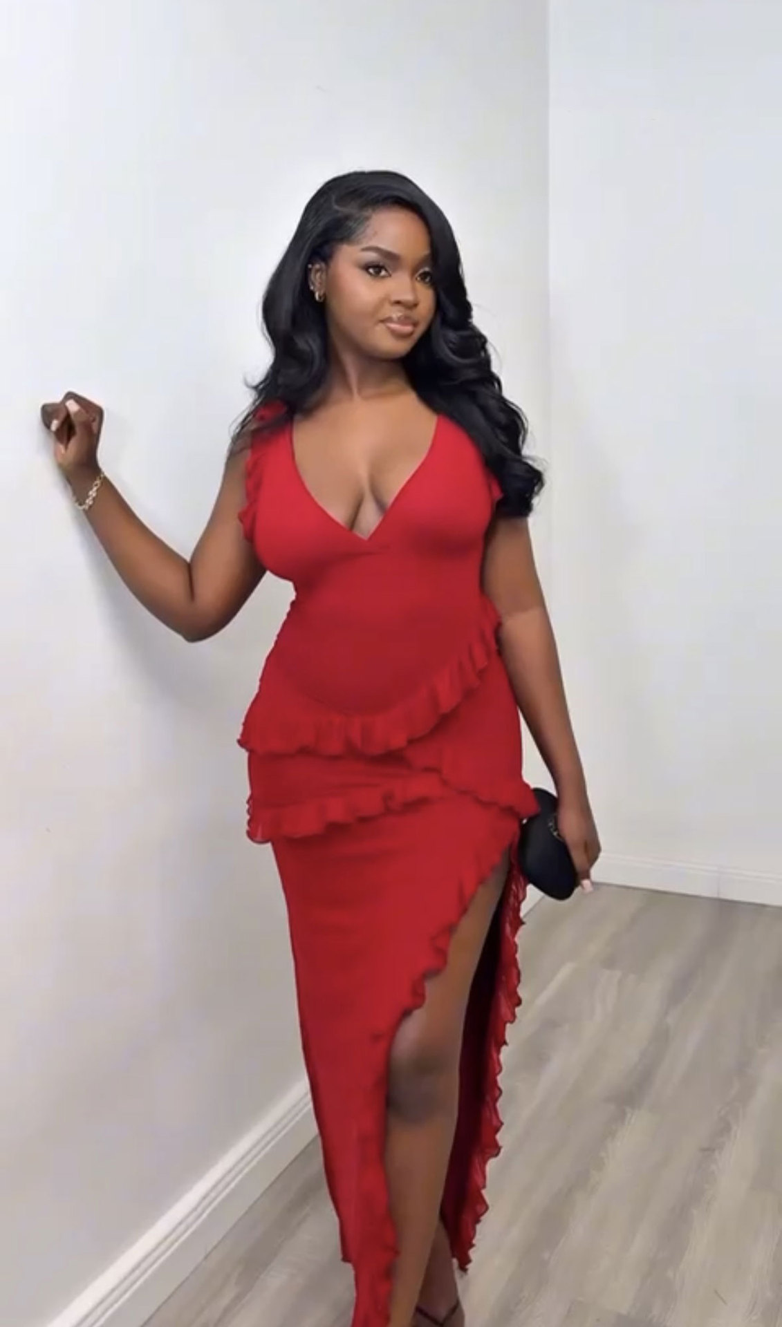 Sexy Ruffled Patchwork Dress Style Backless Slit Solid Color Fashion Elegant Women's Clothing_ecoleips.com