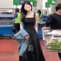 黑色吊带连衣裙子女春秋2025新款大码胖mm显瘦法式茶歇收腰长裙潮