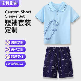 夏季新款儿童卡通印花短袖T恤短裤两件套装来图来样定制贴牌加工