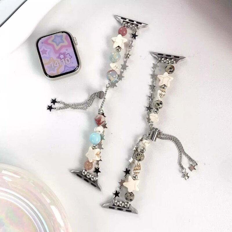 Suitable for Xiaomi Mi Band 9/10 Beaded Watch Strap for Women, Star Shell Chain, Fashionable and Light Luxury Smart Watch Wristband