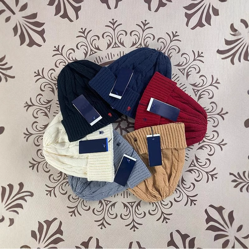 Пуловер с логотипом RL Pony, теплая и морозостойкая трансграничная шапка от холода, универсальная осенне-зимняя вязаная шапка-поло с вышивкой для пар