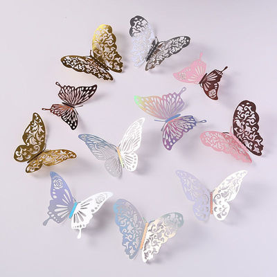 3D three-dimensional Hollow butterfly Metal Texture Paper Butterfly Cross border simulation wall decorate Self-adhesive Wall stickers Wedding celebration Dress up