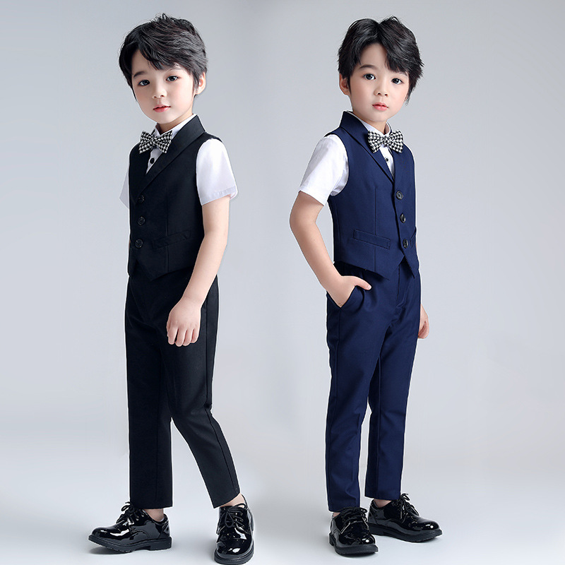 童套装2022夏季童装新款纯色韩版绅士马甲套舞台主演合唱演出礼服