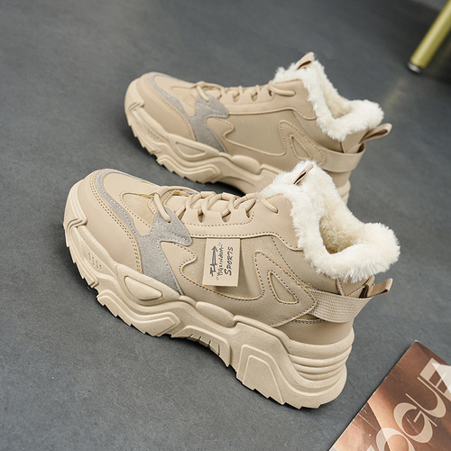 High-top shoes for women, new autumn/winter cotton shoes, Korean-style versatile dad-style sports and casual shoes with fleece lining, model 819-5.