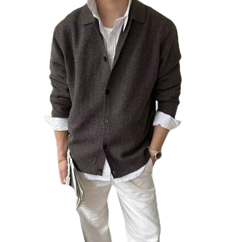 Explosiones transfronterizas de tamaño grande europeo polo camiseta con solapa camiseta de punto suéter hombre viejo dinero cardigán chaqueta fábrica al por mayor