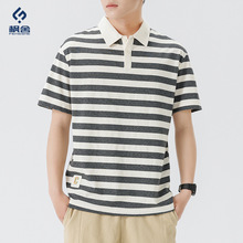 枫舍男装 /条纹polo短袖男t恤男士翻领薄款短T上衣