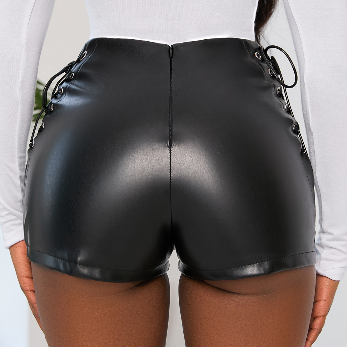 811 # transfronterizo nuevo negro de cintura alta pantalones cortos elásticos apretados de las mujeres pantalones casuales pantalones de cuero de imitación de la bota más tamaño