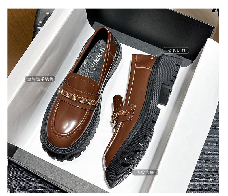 Giày lười nữ mũi tròn đế dày gót 3–5 cm — Màu nâu, Màu đen chi tiết 4
