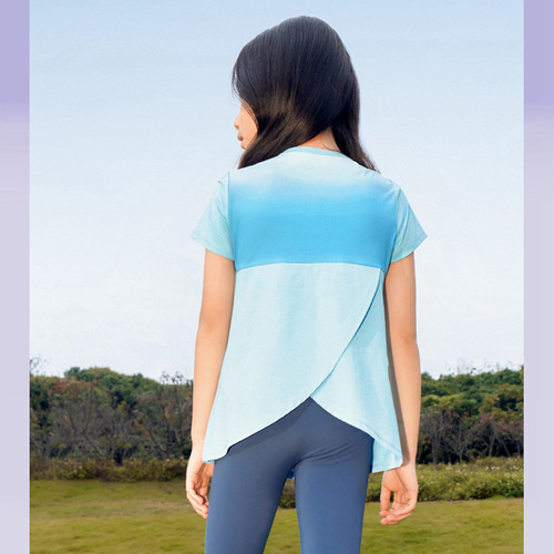 Girls' Quick-Dry Sports T-Shirt  Summer New Children's Yoga Suit Lightweight Cool Feeling Hip Covering Air Short Sleeve