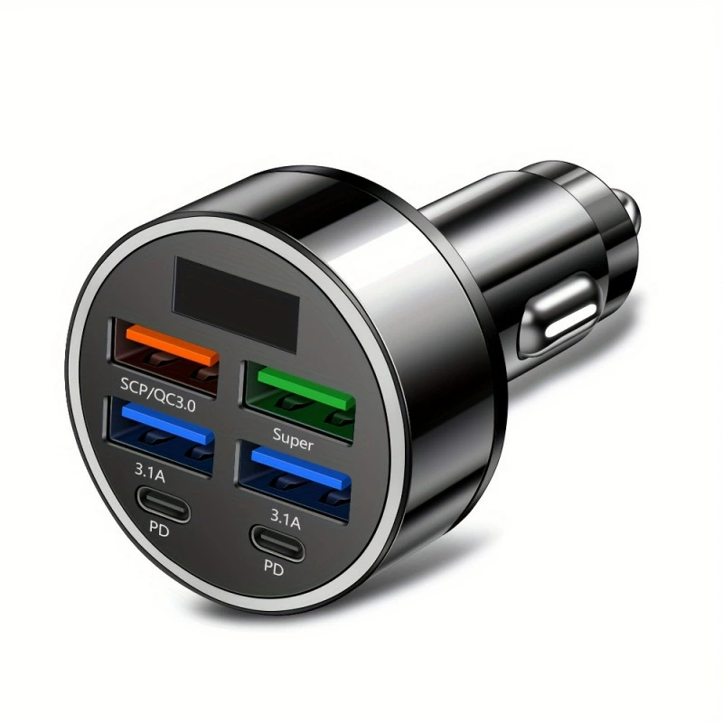 Устройство зарядное автомобильное 6-портовое 40W с цифровым дисплеем, быстрая зарядка для мобильных телефонов, модель R4172026