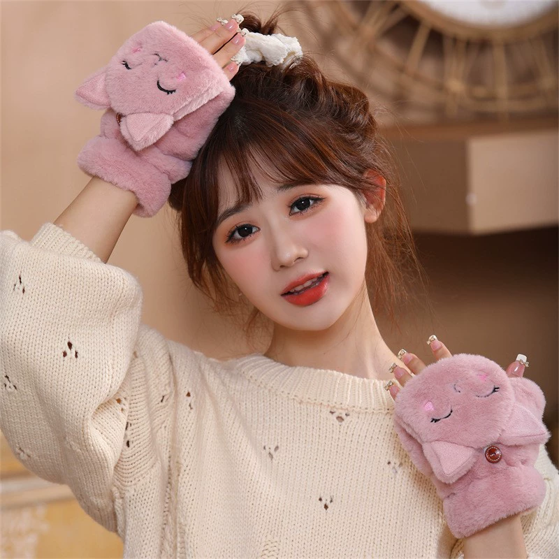 Женская зимняя плюшевая студентка милый мультфильм кошачья кошка толстая, холодостойкая, плюшевая осенью и зимой катается на теплой раскладушке перчатки