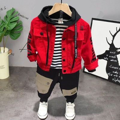 Traje de primavera para niño Traje de bebé de tres piezas de mezclilla atractivo para niño_voghion.com