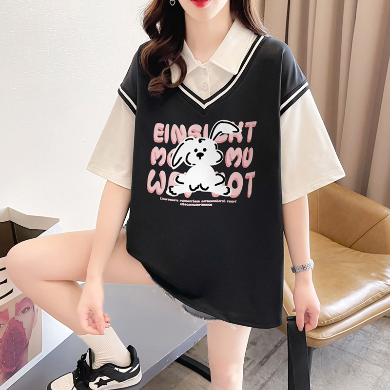 長袖Tシャツ 女の子用 2025年春夏新作 中学生・高校生 カレッジ風 フェイクツーピース 薄手ポロスウェットシャツ|undefined