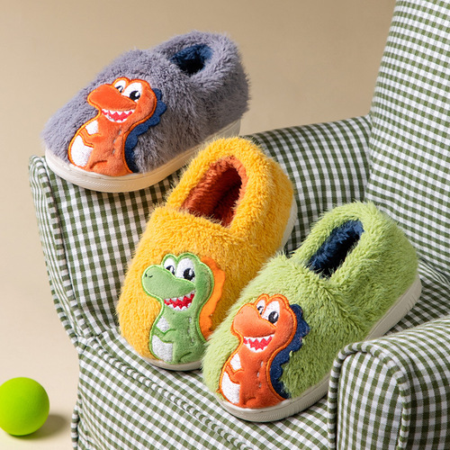 Wholesale Cute Cartoon Lizard Slippers for Toddlers, Warm and Non-Slip Children's Slippers with Heel, Indoor and Outdoor Cotton Slippers