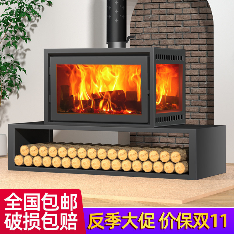 真火壁炉欧式燃木柴取暖三面观火别墅网红小院农村自建房家用客厅