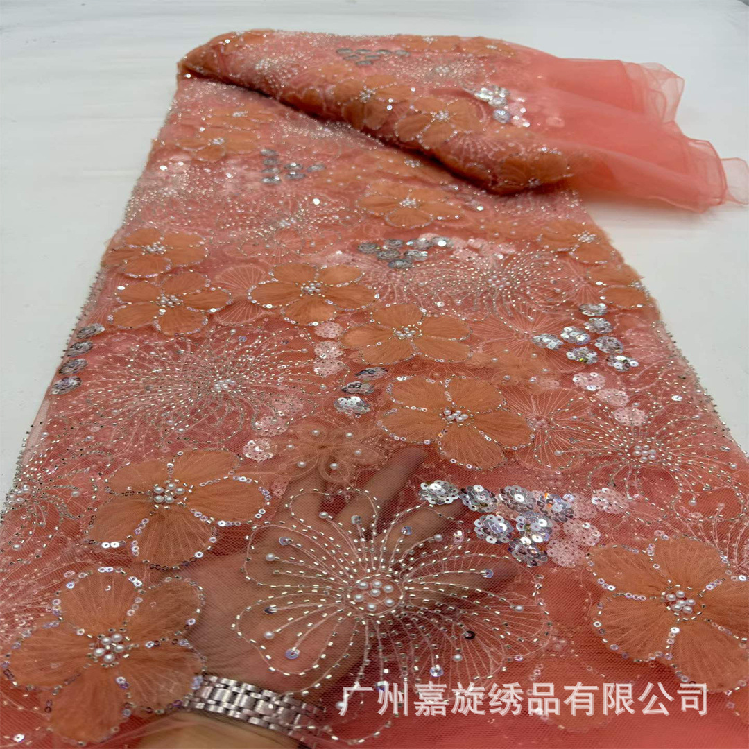 Ciruela de cinturón pequeño tubo de perlas de flores de ciruela sequinado patrón de fuegos artificiales encaje Europa y América Gaoding vestido de mujer vestido de boda tela image 10