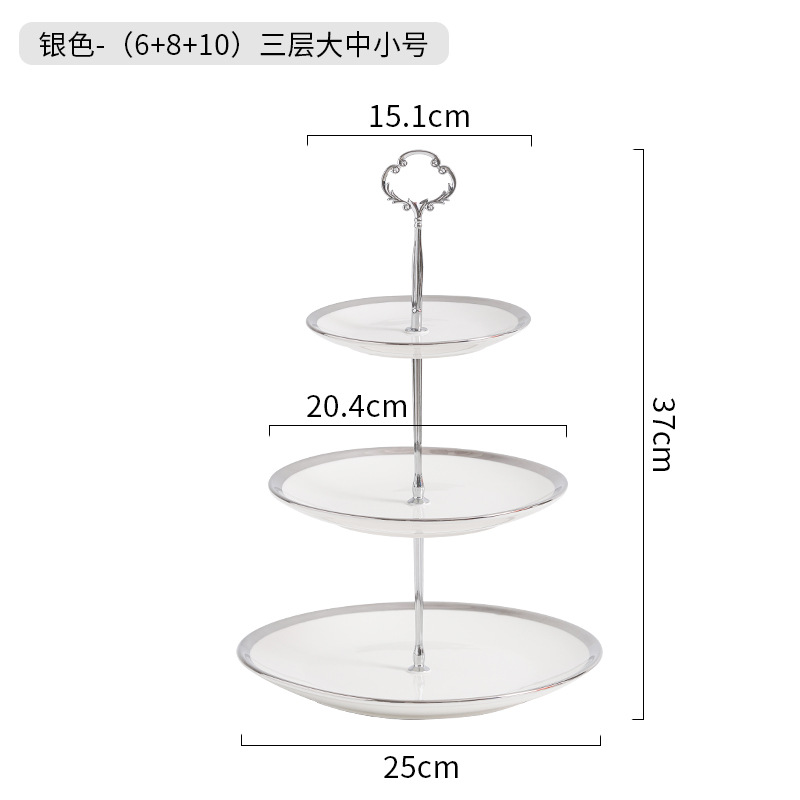 De estilo europeo creativo de cerámica de tres capas Placa de fruta hogar sala de estar de azúcar Placa de fruta seca banquete de boda pastel postre estante