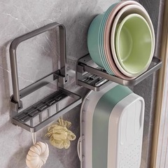 折り畳み洗面器収納棚穴なしトイレ棚壁掛け式洗面器吊り盆棚家庭用浴室