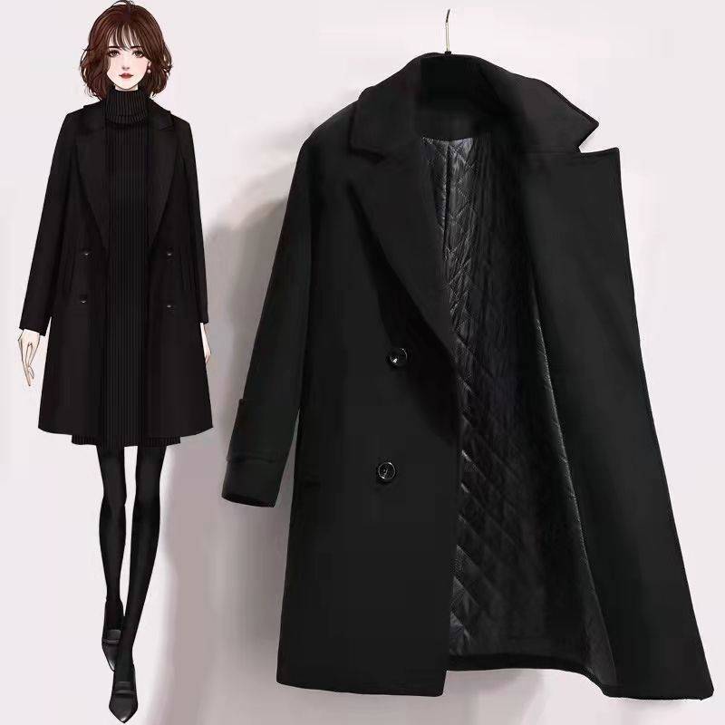 [cotton and thickening] Hepburn Style Woolen Coat Women's Korean Style Mid-length 2024 Autumn and Winter Small Woolen Coat