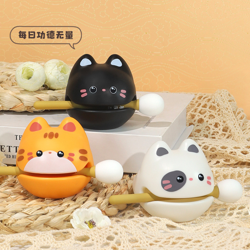 Decompression Small Wood Fish Ornaments Office Work Station Beat Emotion Control Stable Cute Cat Buddha Small Gift