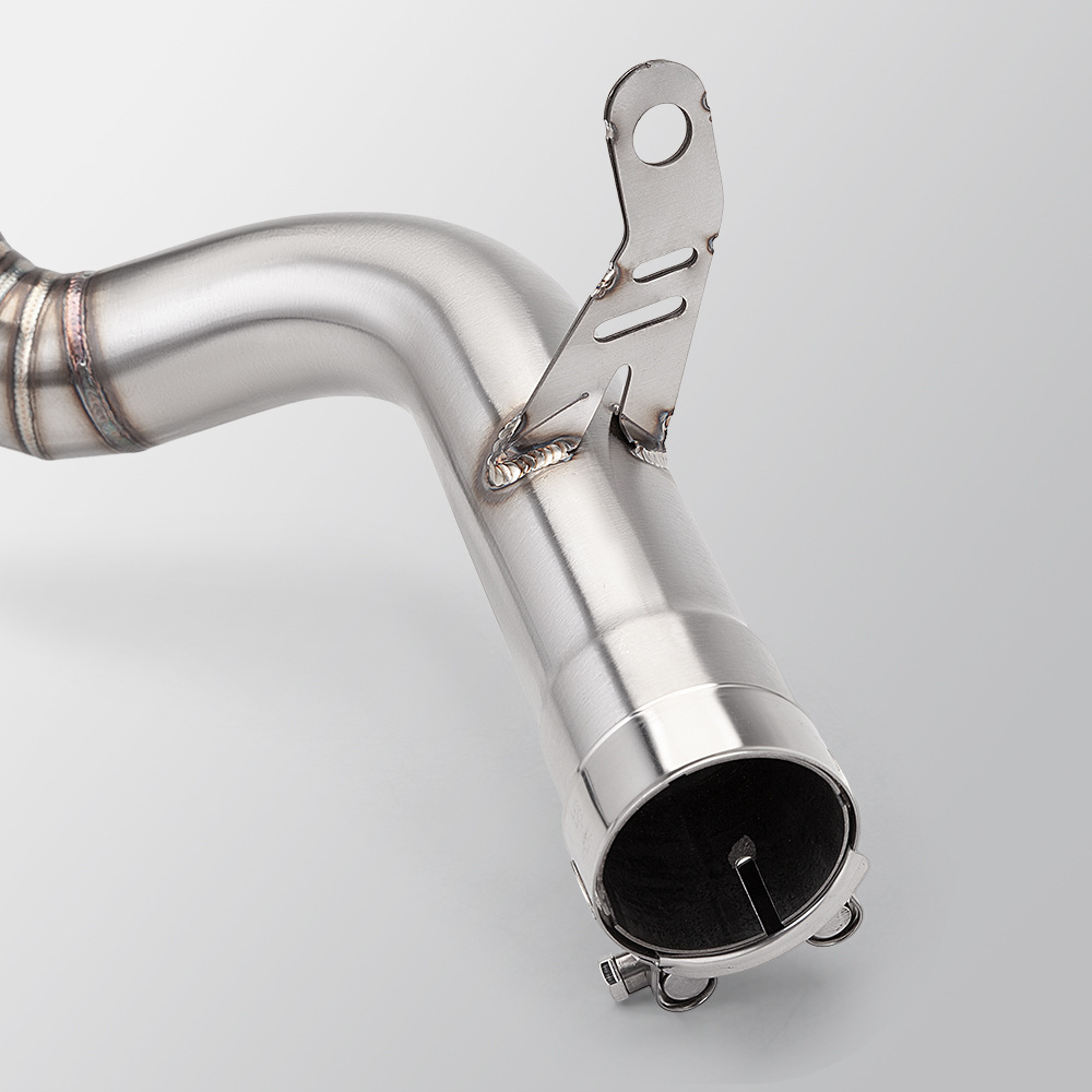 Motorcycle Modification: Stainless Steel Front and Middle Sections of the Exhaust Pipe for the Infinix Ds900X, Connected to the Original Tail Section for Non-Destructive Installation