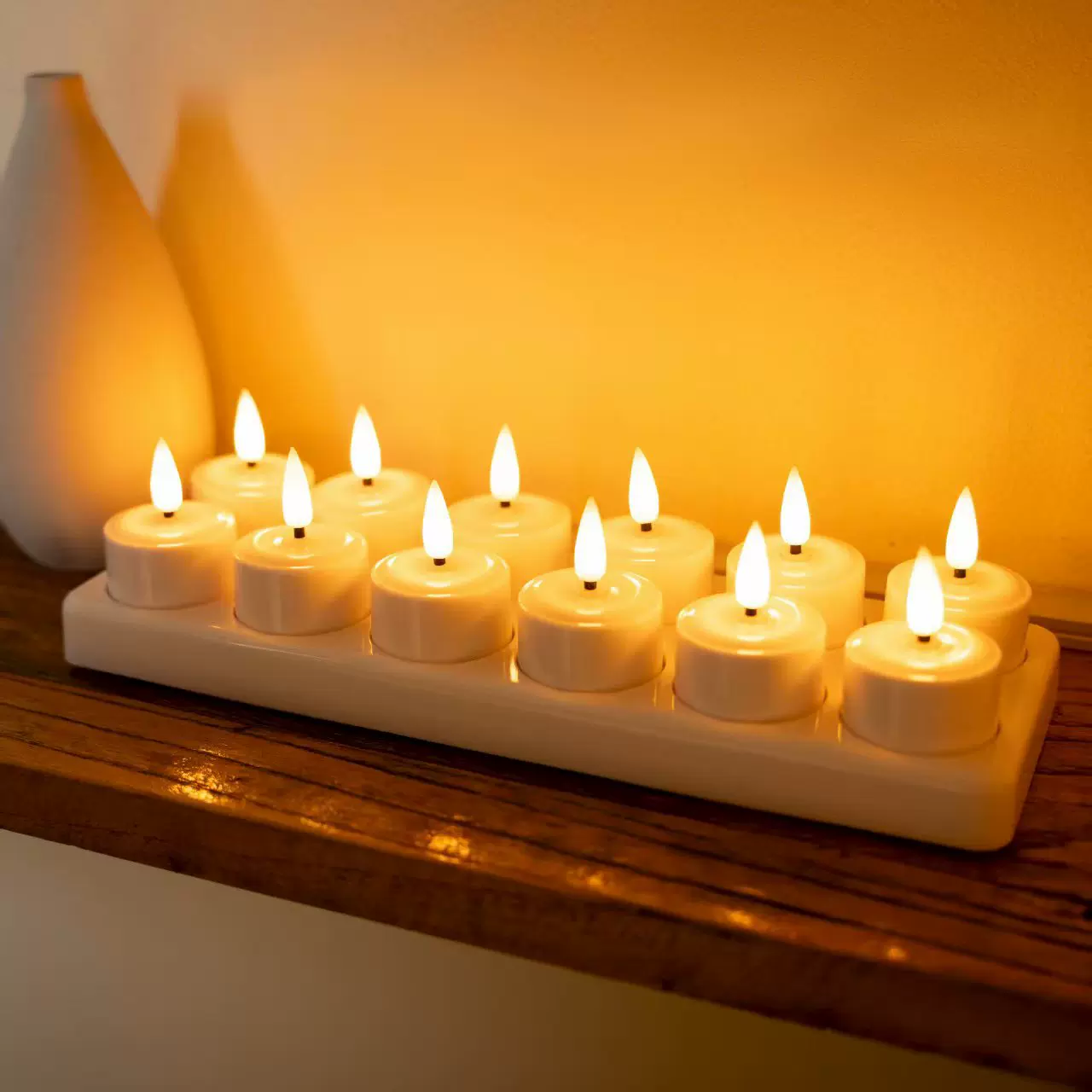 新款 12座 led仿真电子蜡烛灯 USB充电 圣诞道具结婚装饰氛围感高