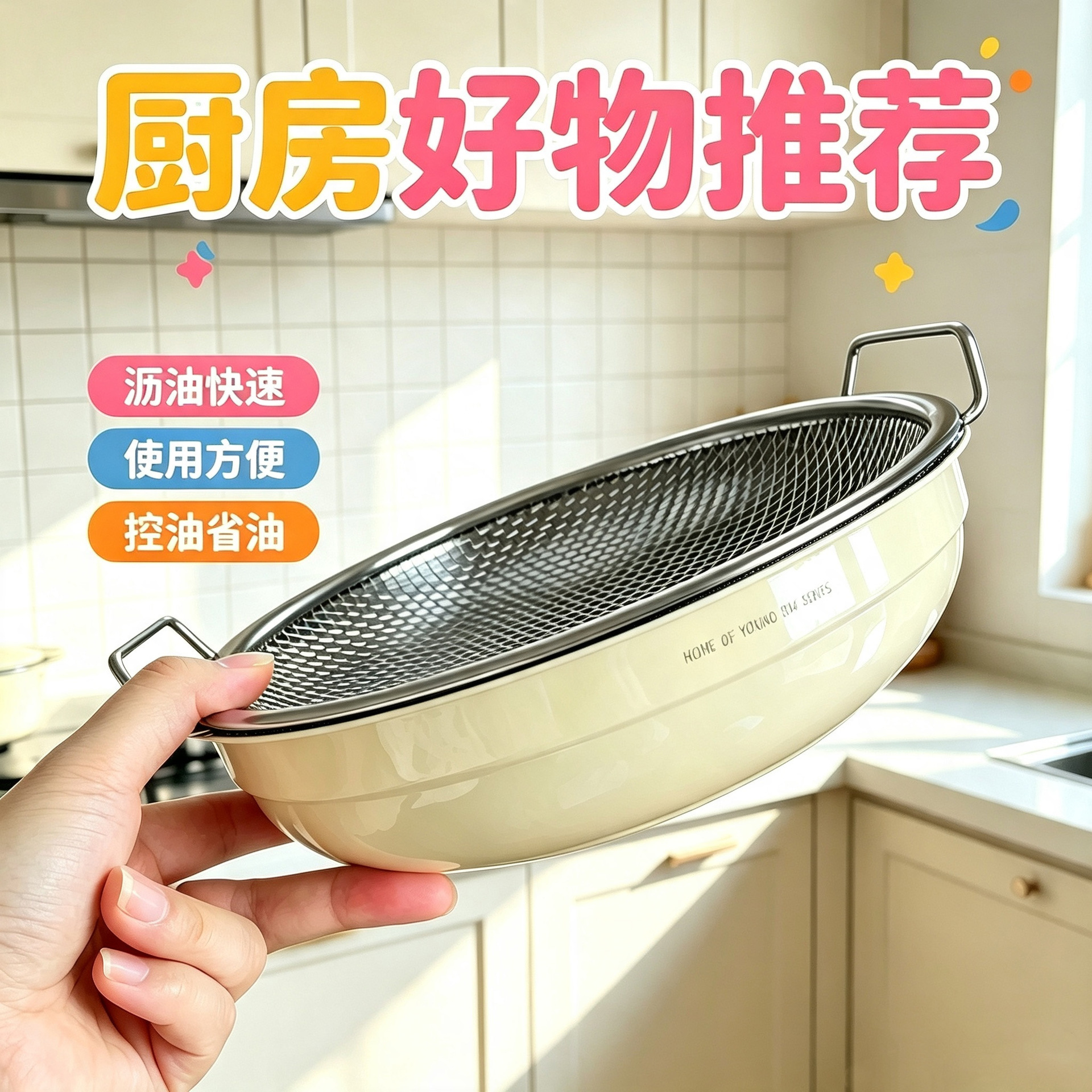 304 stainless steel household draining basket, kitchen oil-filtering tray, frying oil-filtering mesh basket, oil-draining tray, oil-filtering tool